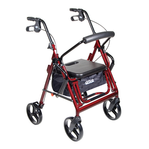 Drive Medical 795BU Duet Dual Function Transport Wheelchair Rollator Rolling Walker, Burgundy